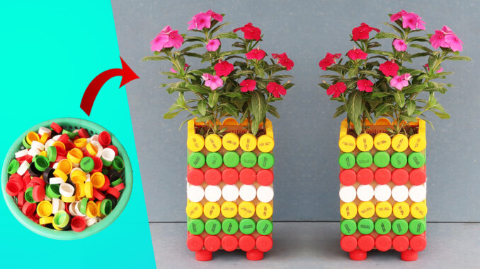 Beautiful Colorful Flower Pot Ideas From Recycled Plastic Bottle Caps
