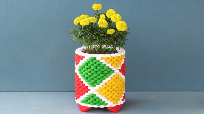 Recycle Plastic Bottle Caps To Make Beautiful Colorful Art Flower Pot