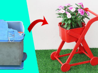 The Idea Of Recycling The Trash Can Into A Beautiful Stroller Flower Pot For The Garden
