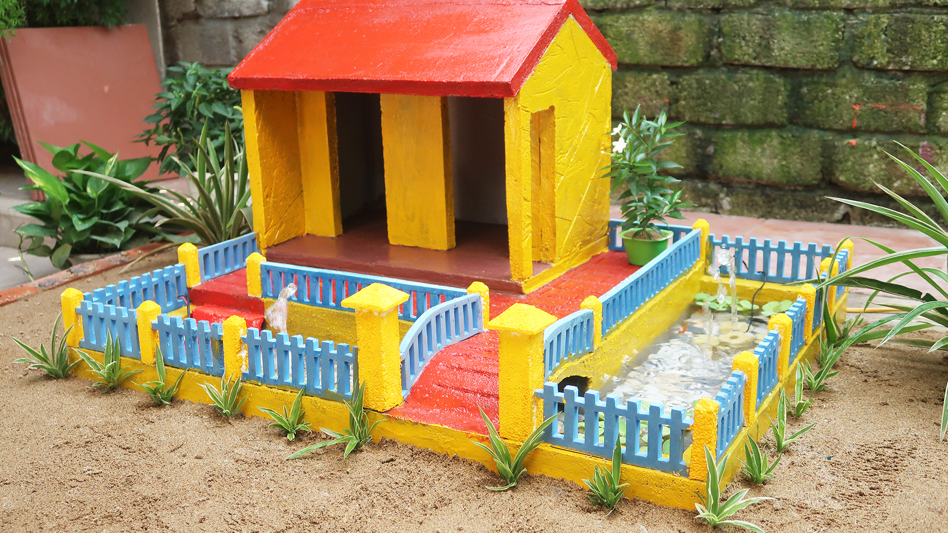 DIY beautiful miniature garden house, Home garden aquarium ideas from cement
